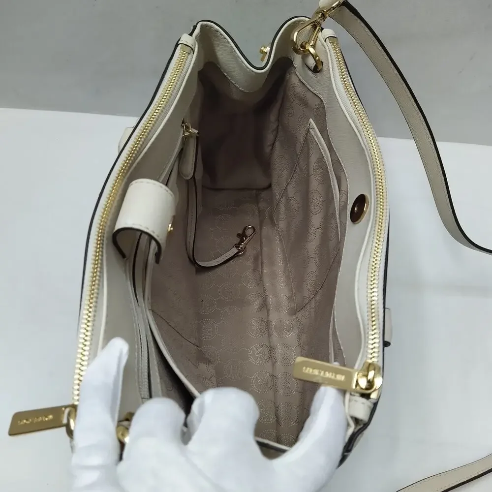 Michael Kors White Leather Snakeskin Embossed Detail Carryall Satchel Bag